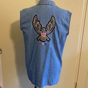 Vintage Monique Fashions Eagle USA Denim Tank